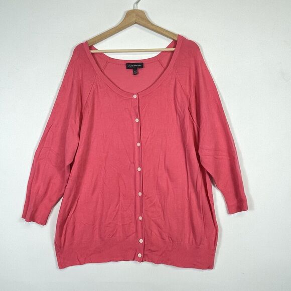 Lane Bryant Solid Pink 3/4 Sleeve Fine Knit Cardigan Sweater‎ Womens 26 28 - Picture 1 of 5